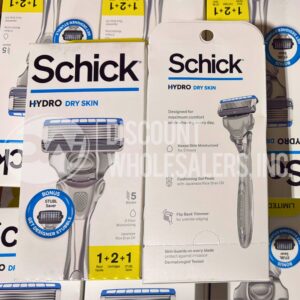 Schick Hydro Dry Skin 1 Razor + 2 Cartridges , 5 Blades 2 Hour Moisturizing Japanese Rice Bran Oil (600 Pcs Per Pallet)