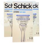 Schick Hydro Dry Skin 1 Razor + 2 Cartridges , 5 Blades 2 Hour Moisturizing Japanese Rice Bran Oil (600 Pcs Per Pallet) 2