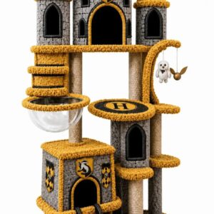 MeowGwarts Magic Castle Cat Tower - Huffleclaw | 68" Tall | Warehouse Direct | Free US Shipping