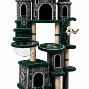 MeowGwarts Magic Castle Cat Tower - Slytherin | 68" Tall | Warehouse Direct | Free US Shipping